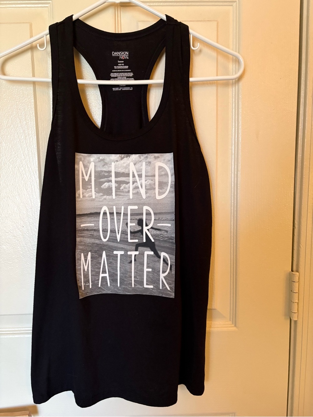Danskin Now Black Graphic Racerback Tank with White Text